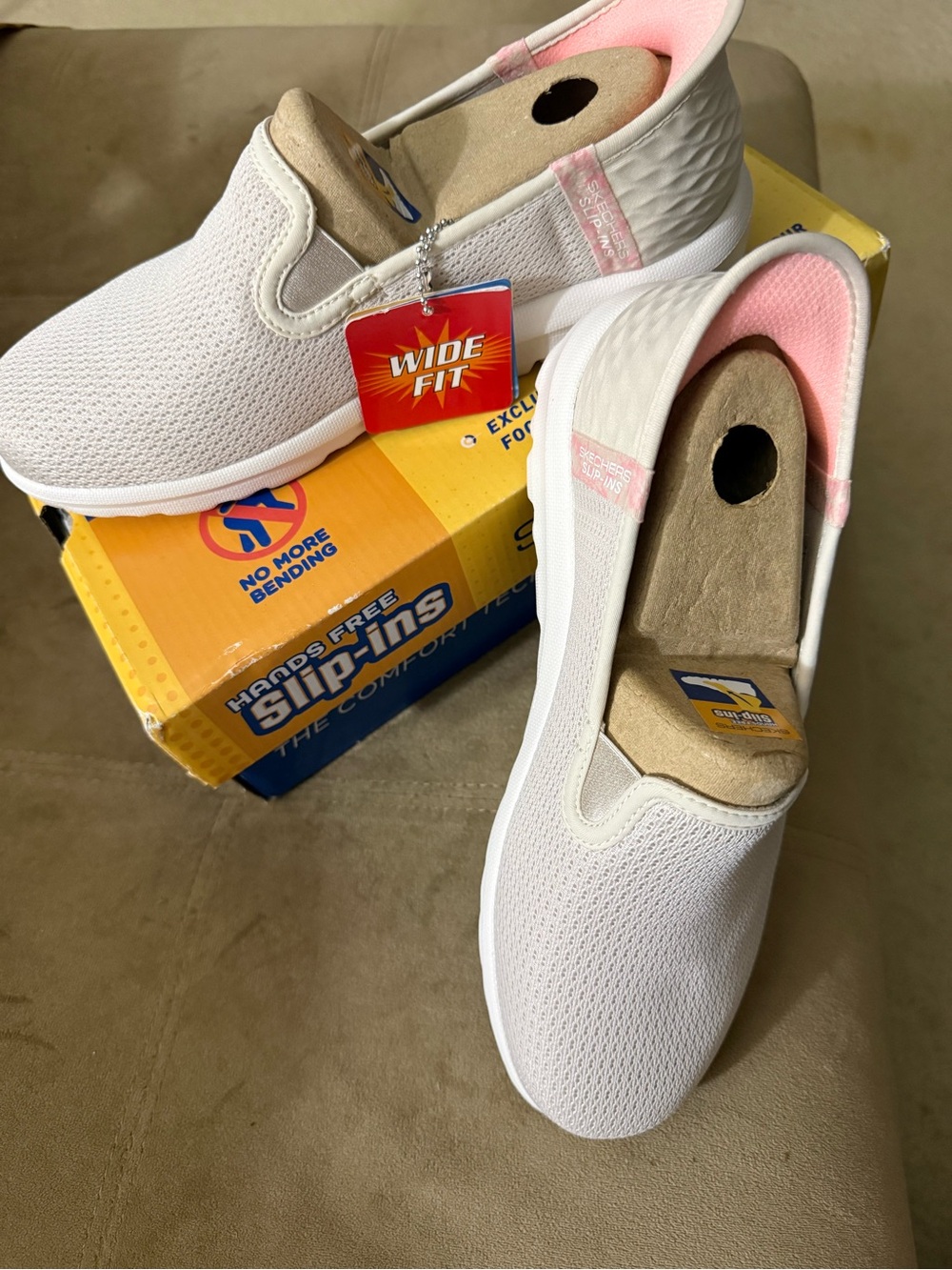 Skechers Slip-On Sneakers - White with Pink Trim